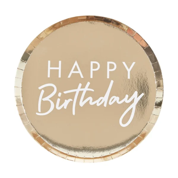 Kuldse kirjaga papptaldrikud "Happy Birthday" 