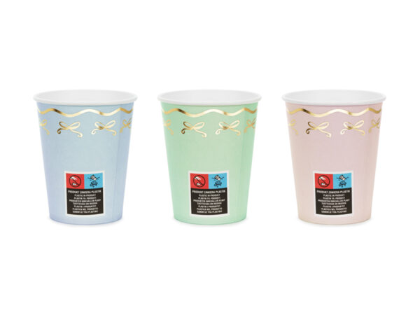 Pastelsed papptopsid kuldsete lipsukestega, 220 ml, 6 tk - Image 2