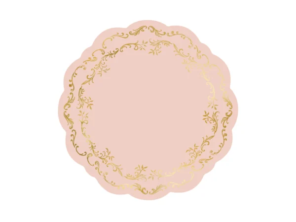 Õrnroosad lauamatid kuldse ornamendiga, 35,5 cm, 6 tk