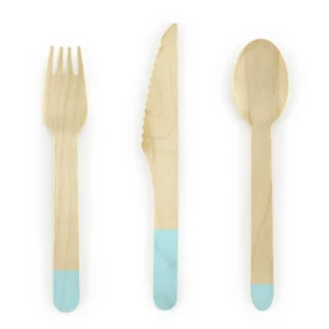 Puidust söögiriistad mündirohelise mustriga, 16 cm, 18 tk