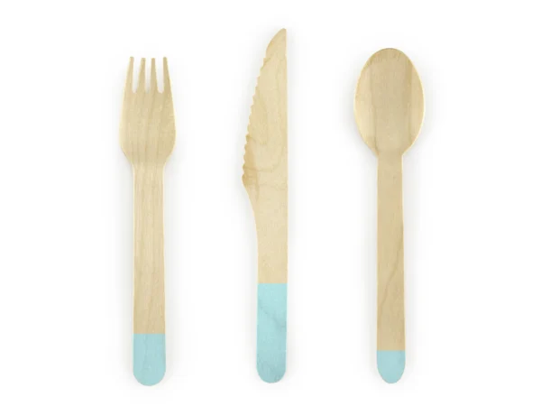 Puidust söögiriistad mündirohelise mustriga, 16 cm, 18 tk