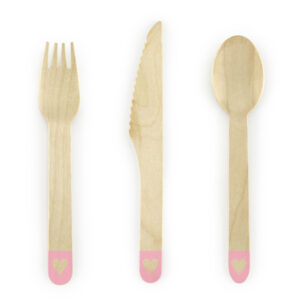 Puidust söögiriistad, roosa, 16 cm, 18 tk