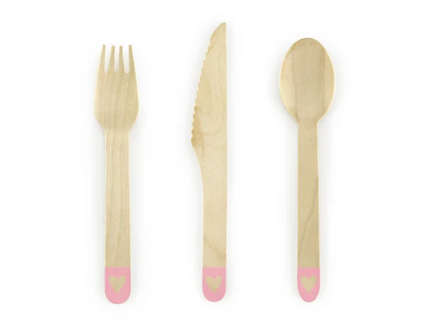 Puidust söögiriistad, roosa, 16 cm, 18 tk