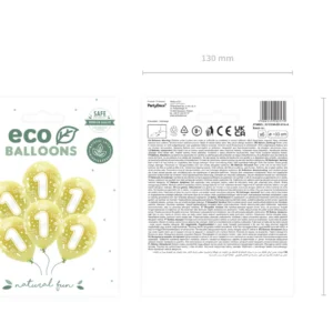 Helekuldsed õhupallid 1 33 cm – Metallic Eco lateksist numbriga õhupallid esimese sünnipäeva kaunistuseks