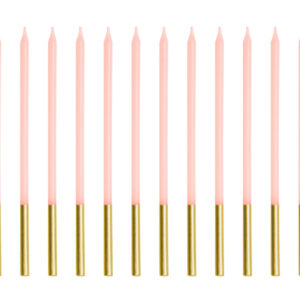 Pikad roosad sünnipäevaküünlad 14 cm, 12 tk pakis koogile