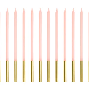 Pikad roosad sünnipäevaküünlad 14 cm, 12 tk pakis koogile